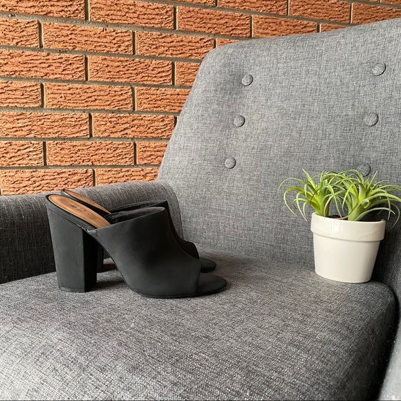 Call It Spring Shoes - CALL IT SPRING Vegan Suede Black Peep-Toe Mules